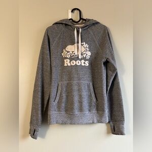 Roots Heather Gray Hoodie with White Beaver Logo